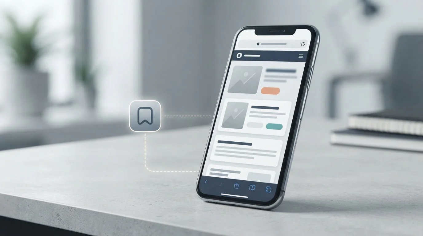 Neutrale Illustration eines Smartphones mit Browserzugang und Homescreen-Shortcut