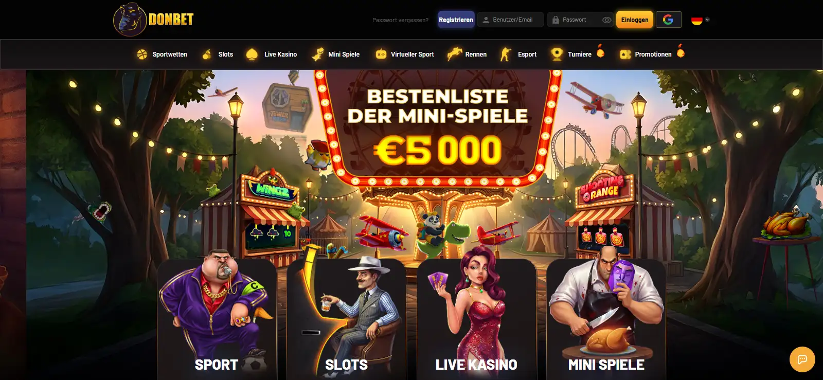 Echter Screenshot der aktuellen Donbet Startseite als visueller Interface-Beleg